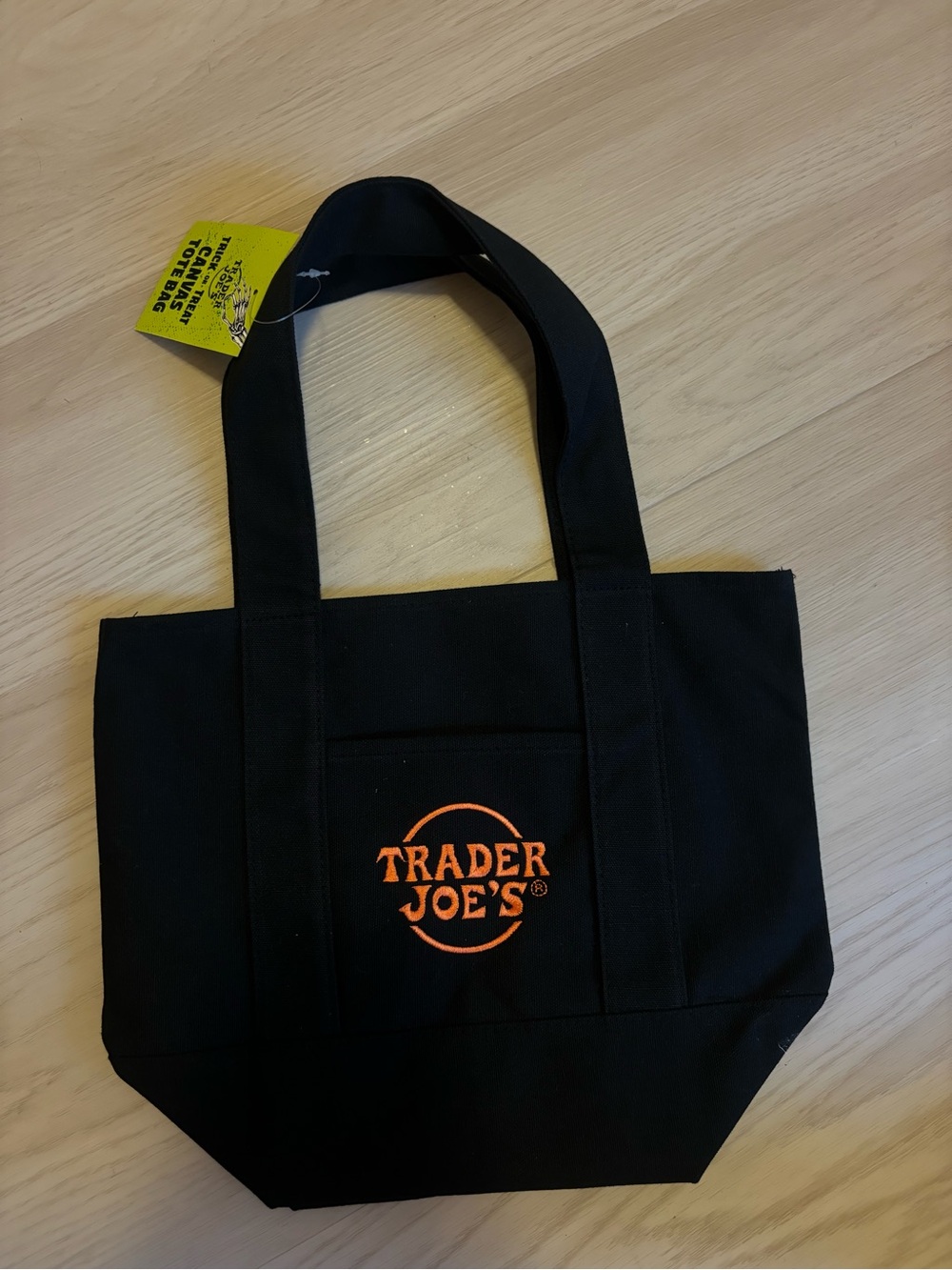 Trader Joe's Black Mini Tote Bag with Orange Logo